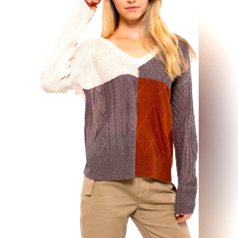 ⭐️ Blu Pepper⭐️ NWOT Color-block V-Neck Sweater Size (L) Never Worn - No Tags